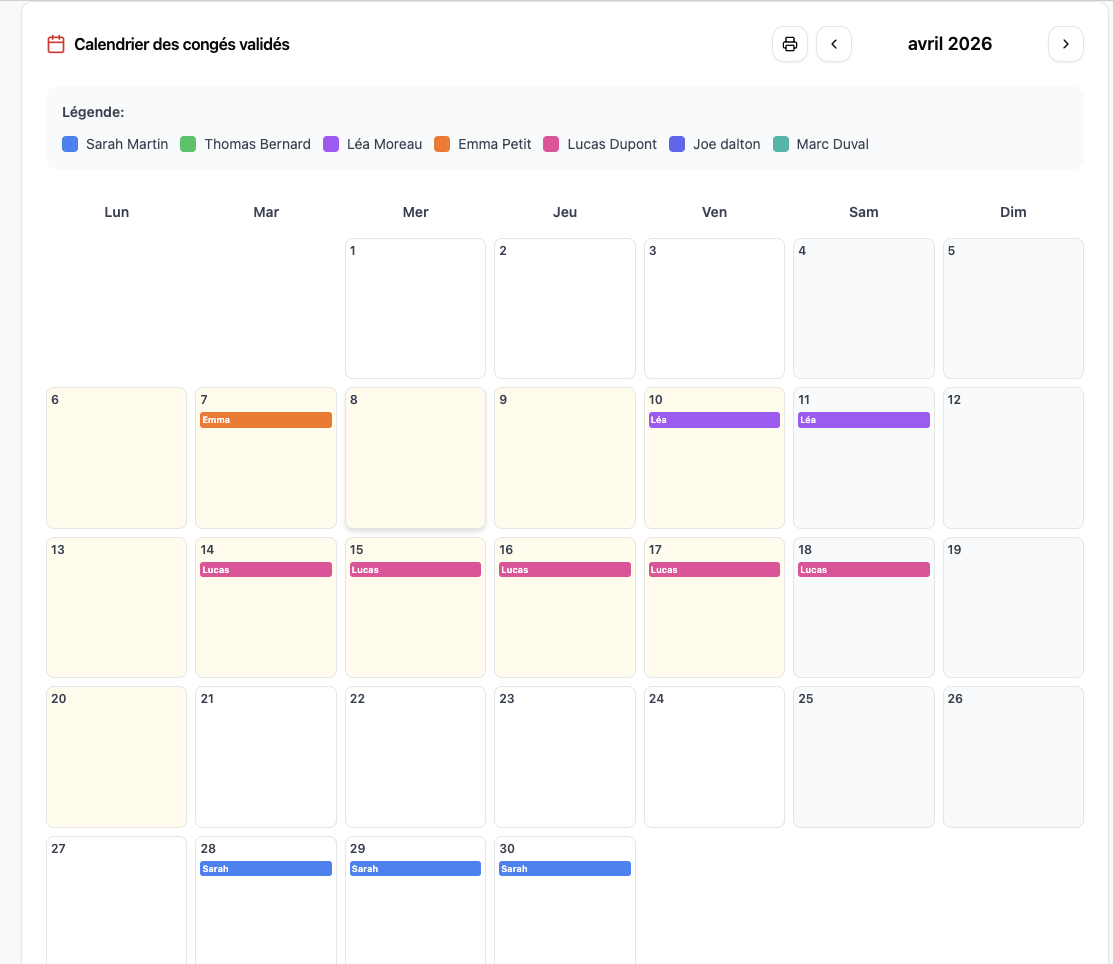 Calendrier congés MYCOM