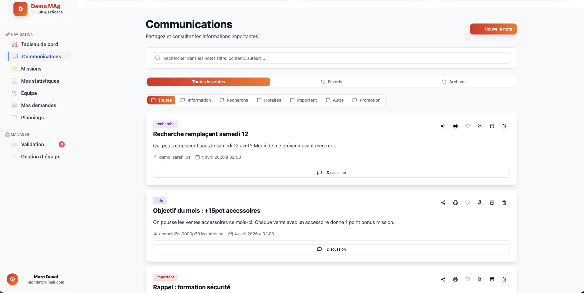 Communications et notes MYCOM