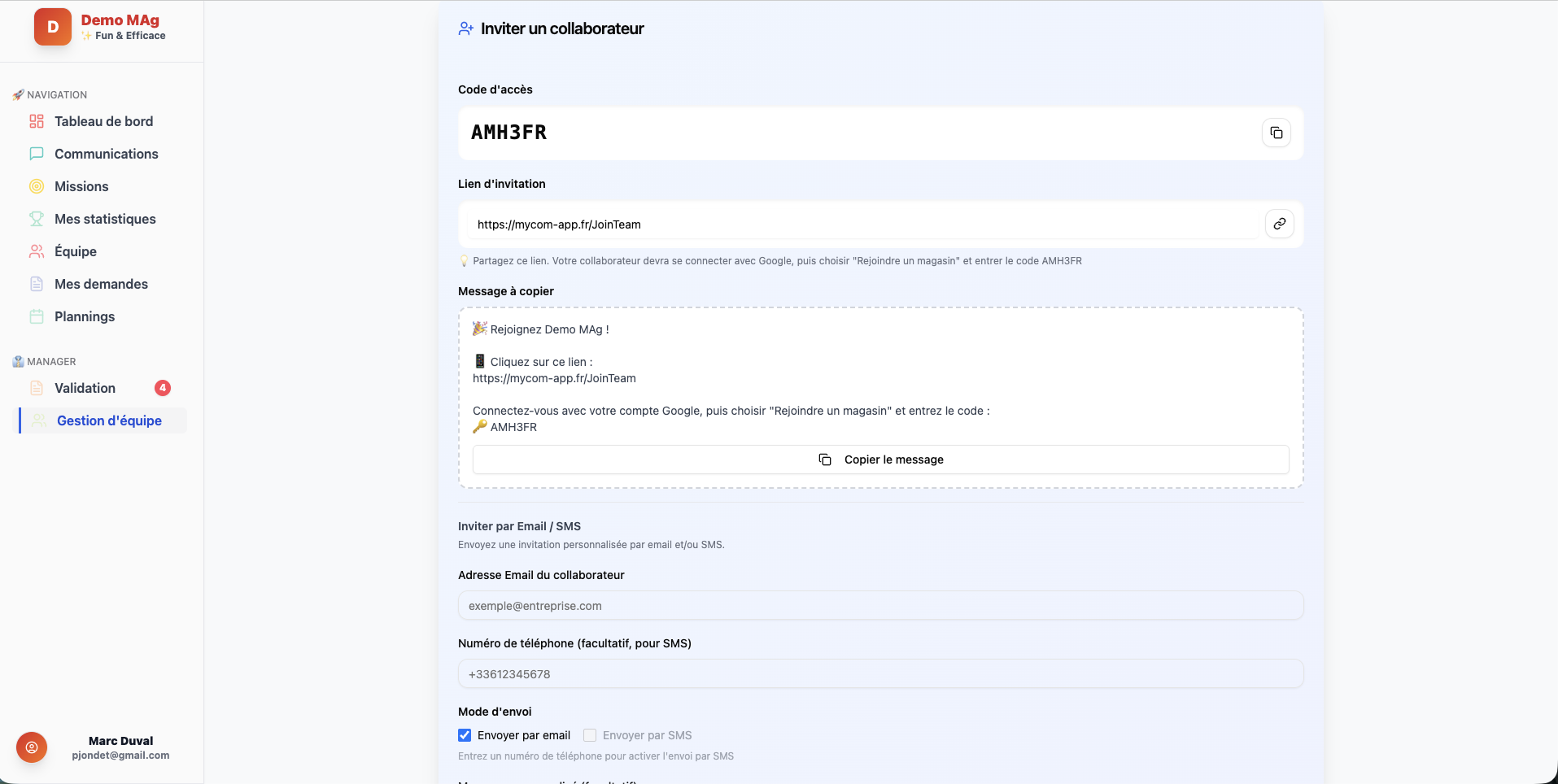 Invitation collaborateur MYCOM