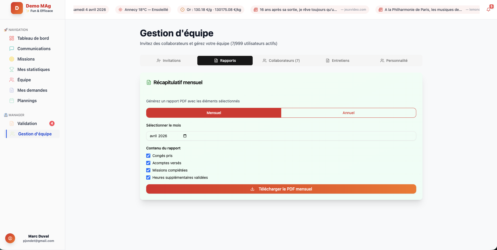 Génération de rapport PDF MYCOM